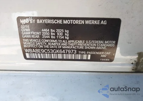 2016 BMW 328I from USA, damaged, VIN WBA8E9C53GK647973